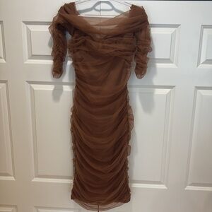 Gorgeous House of CB Size Medium Light Brown Midi Stretch Tule Dress